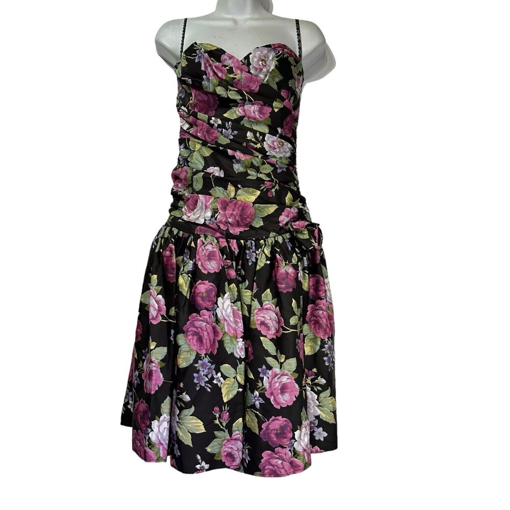 Vintage Positively Ellyn USA Union Purple Floral Ruffled Puff Prom Dress Size 8